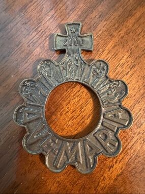 Vintage 2000 Antique Bronze Ave Maria Bronze Finger Rosary or Bookmark